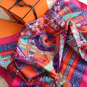 {hermes} baroque unicorn print silk scarf